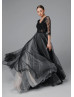 Black Eyelash Lace Tulle Chic Wedding Dress